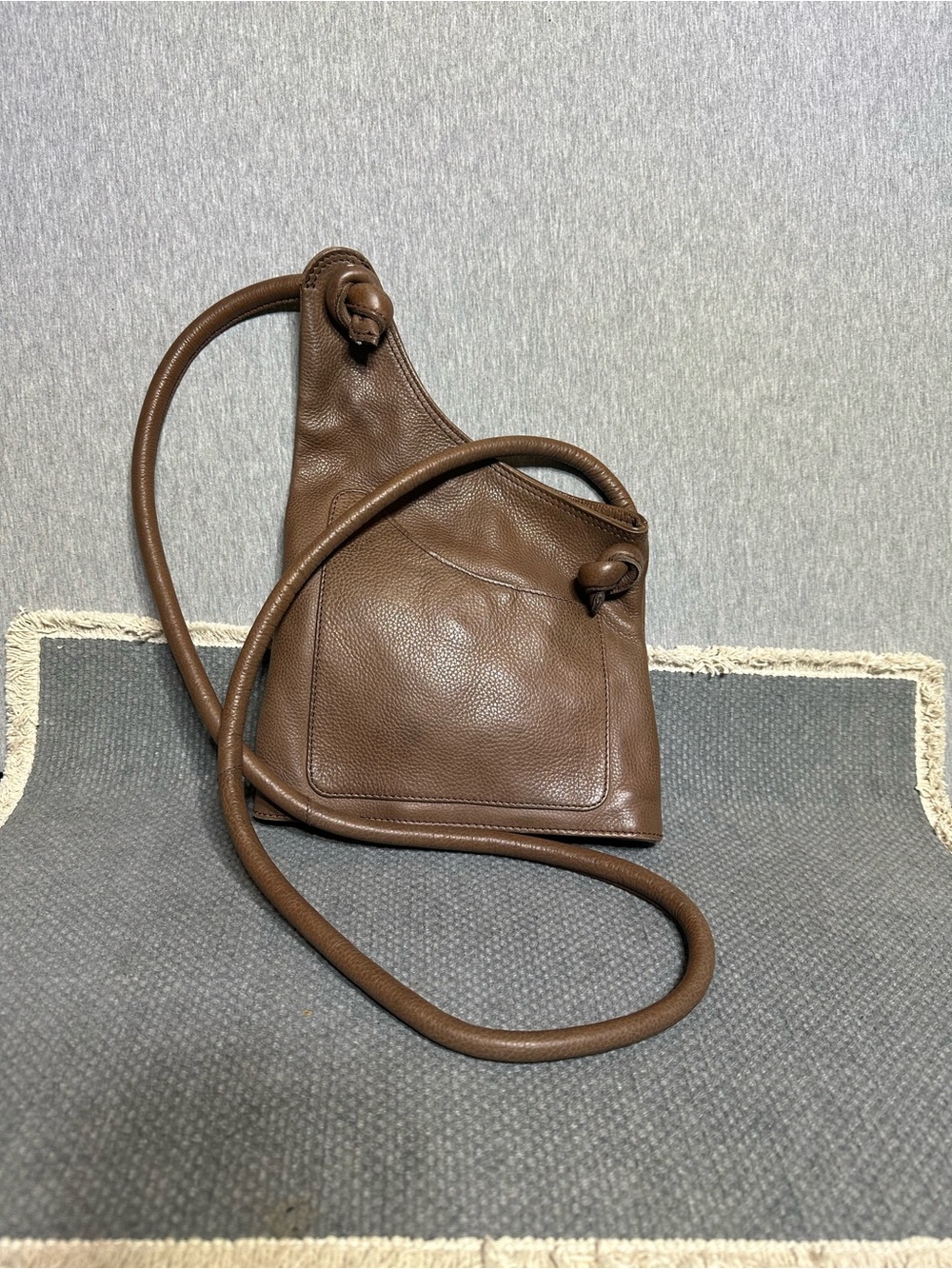 Classic Brown Leather Crossbody Bag with Knotted Strap